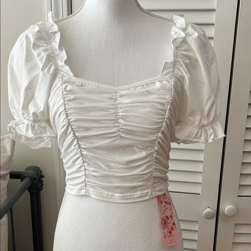 SHEIN White Puff Sleeve Octoberfest Medieval Crop Top M